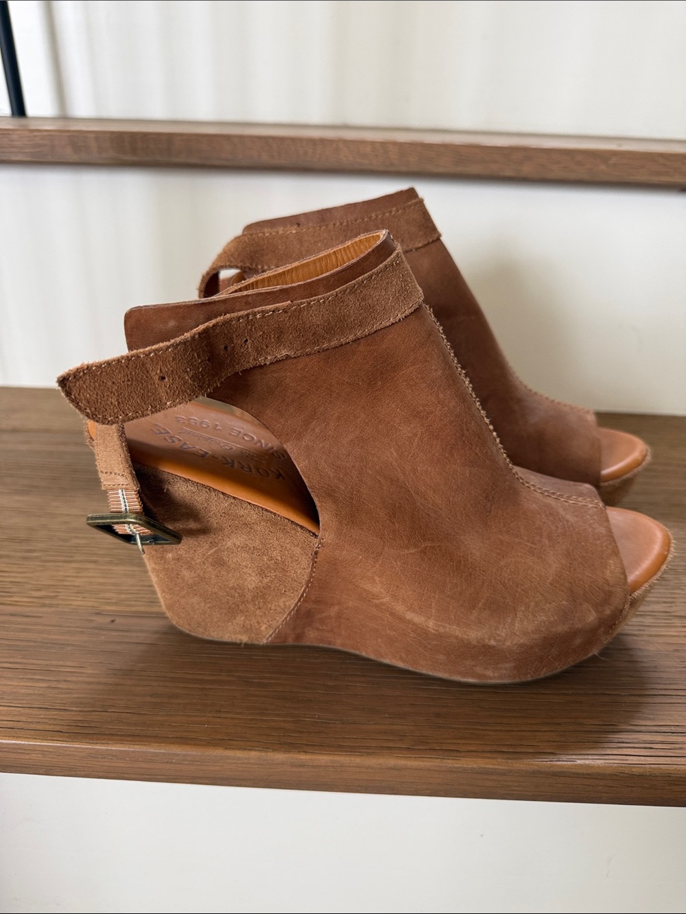 Kork-Ease Brown Suede Open-Toe Wedge Sandals